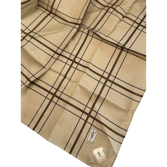 YSL, Yves Saint Laurent Other - YSL Yves Saint Laurent Pocket Square Handkerchief / Scarf - Beige Plaid